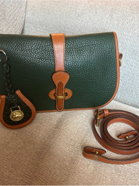 Dooney & Bourke Handbags - RARE Vintage Dooney & Bourke Dark Green AWLeather Crossbody British Tan Trim